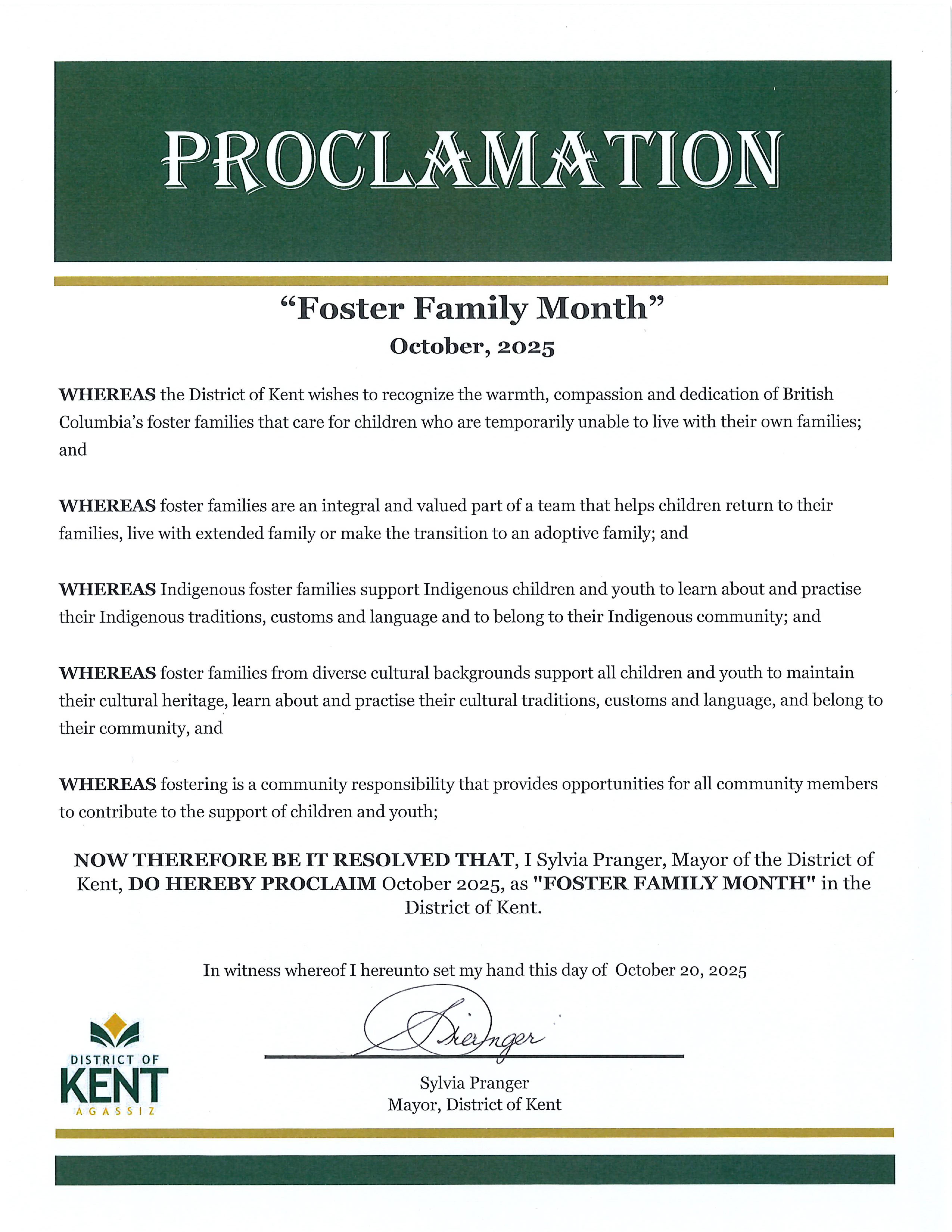Foster Family Month Proclamation